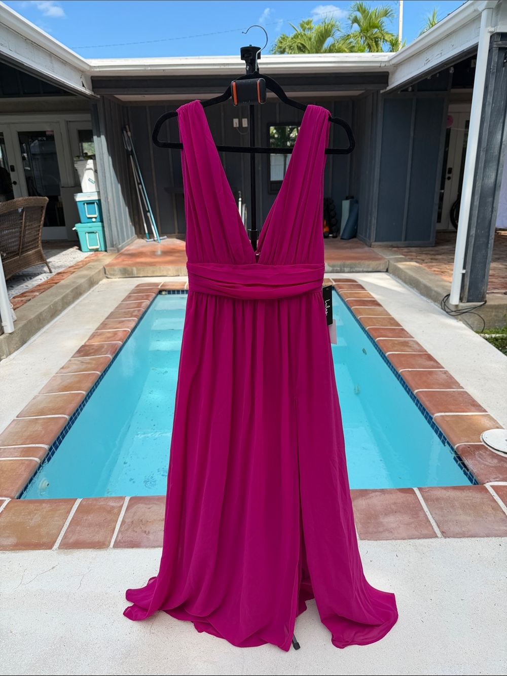 Fuchsia Sleeveless One-Piece Dress with V-Neck